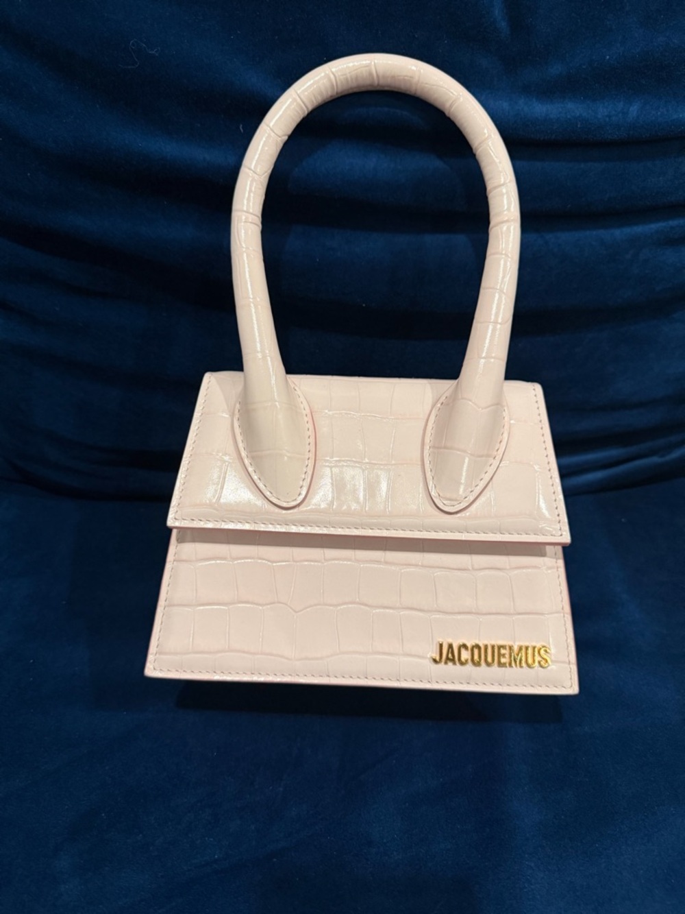 Jacquemus pale pink croc-embossed mini top-handle bag